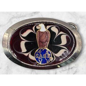 Case Belt Buckle Old Abe Bald Eagle‎ & Globe Trademark Red Cloisonne READ